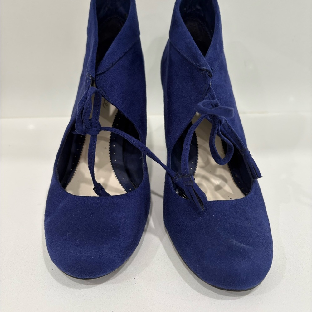 Vintage Lela Rose Royal Blue Suede Ankle Boots - Picture 1 of 8